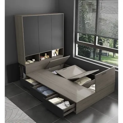 Minimalist Tatami Bed Frame With Wardrobe Storage Space Combination Saving Large Storage Drawer Wooden Katil Tatami 榻榻米床