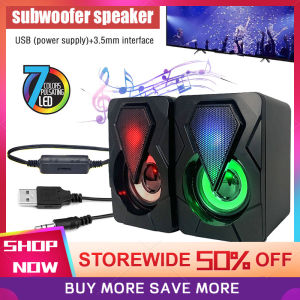 2pc Mini USB Speaker Wired Laptop Desktop Stereo Speaker PC Computer Speaker Gaming Speaker with RGB LED Light