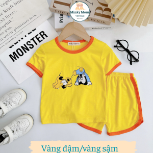 Bộ Quần Áo Trẻ Em Ngắn Tay Cổ Tròn Minky Mom Vải Thun Lạnh Phối Cổ Màu Quần Bo Cho Bé 0-8 Tuổi In Hình Động Vật Ngộ Nghĩnh TN-IN110