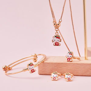 Y046 Aksesoris Anak Perempuan Kalung Anting Gelang Set Perhiasan Anak Hello Kitty Titanium Anti Karat