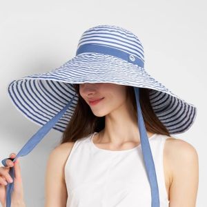 with Windproof Strap Women Striped Fisherman Hat Wide Brim versized Summer Sun Hat Foldable Solid Color Bucket Hat Hiking