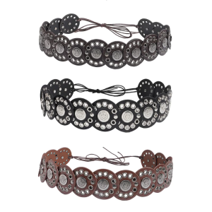 Fashionable Wide PU Belt for Women HollowOut Western Styles Cincher Belt Waist Accessory for Evening Parties