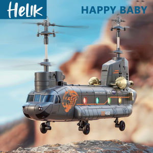 Helikopter Chinook Remote Control dengan Lampu 3.5 Channel Baling-baling Ganda Mainan RC Pesawat Terbang Stabil