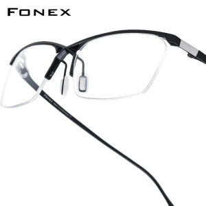 FONEX Pure Titanium Eyeglasses Frame Men Brand Design Semi-Rimless Square Glasses Japanese High-Quality Half-Rim Ultralight Optical Eyewear 85757