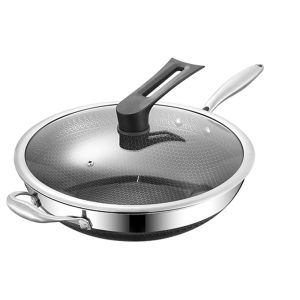 【Ready Stock】32cm Non-stick Wok 316 Stainless Steel  Honey Comb Double Full Screen Pan No Coating Wok