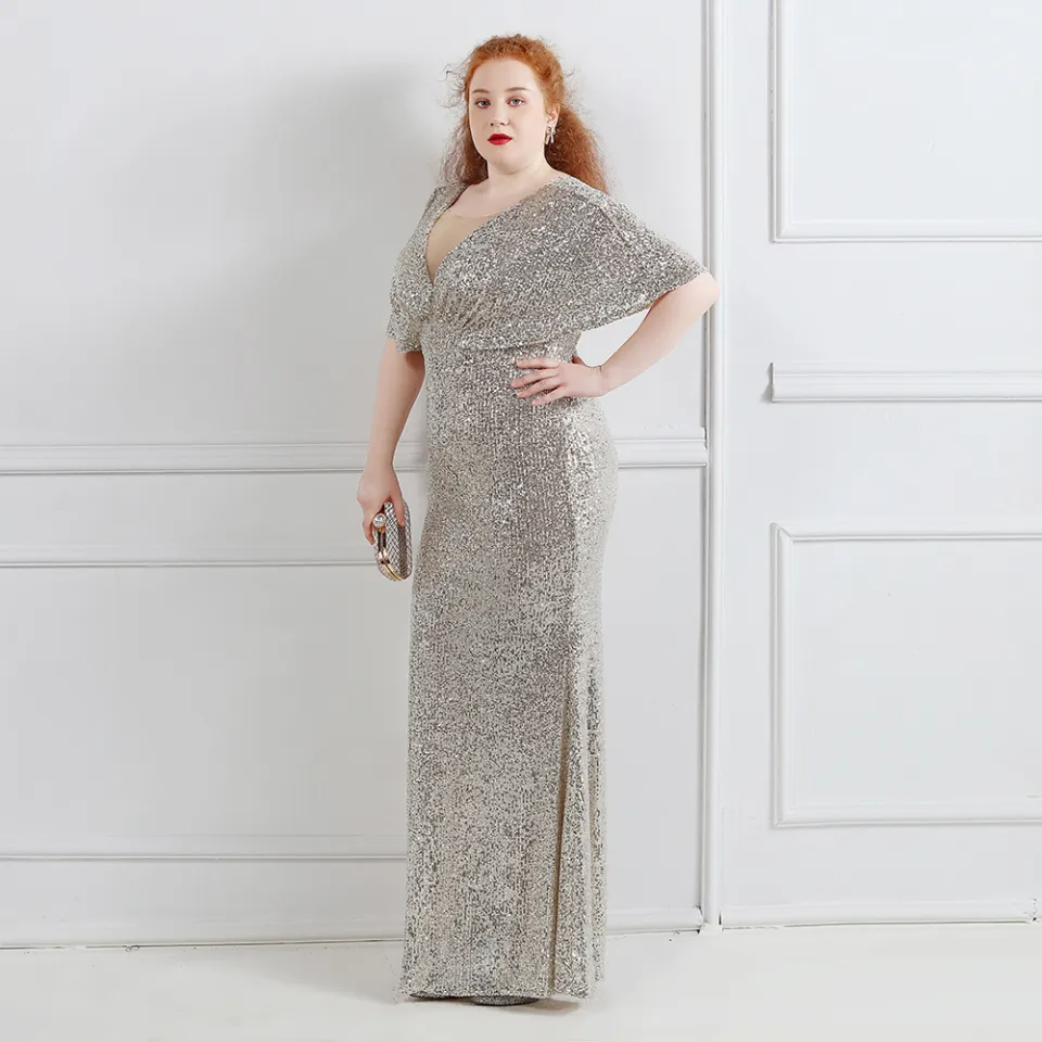 Silver Sequin Wrap Sequin Maxi Skirt Plus Size Plus Size Long - Main Image