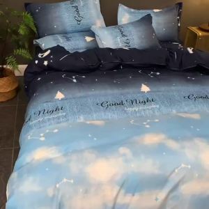 Blue Starry Sky Simple Four-Piece Bedding Set for Single and Double Beds Boys Single Duvet Cover for Dormitory 1.2m Three-Piece Suit LZD