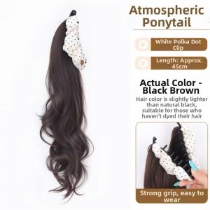 MAOMEI Tổng hợp Tóc giả đuôi ngựa kẹp càng cua với Grab Clip Thanh lịch Tóc giả đuôi ngựa chấm bi Cổ điển Lông xù Tóc đuôi ngựa dài gợn sóng nhiều lớp Dành cho phụ nữ
