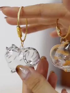 ClearHair Memorial Keychain Cute Cat Dog Shape Transparent Hair Storage Capsule Pendant Pet Fur Keepsake Charm Bag Car Hanging Ornament for Lovers
