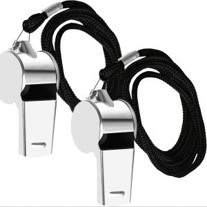2PCS Whistle Stainless Steel Sports Whistles Referee Whistle With Lanyard Loud And Clear Ideal For School Sports Soccer Refereeing Dog Training Physical Education Classes