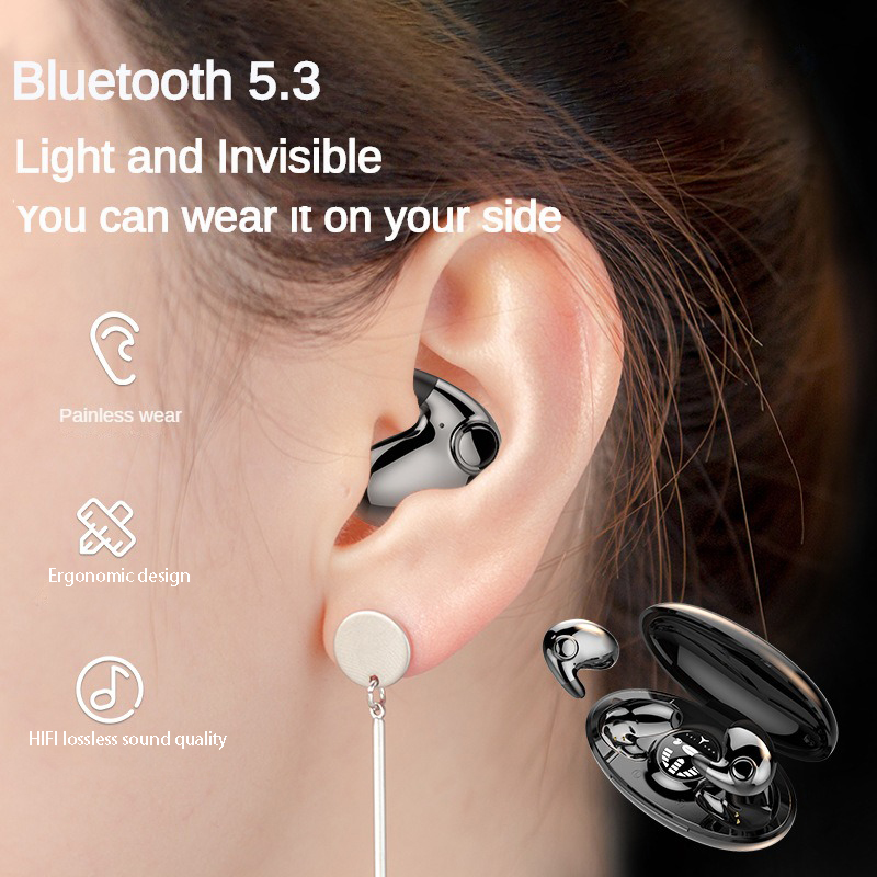 Fone de ouvido Bluetooth intra-auricular sem fio, mini ultrafino, para dormir, com som Hi-Fi e cancelamento de ruído._voghion.com