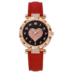 WININ Đá Rhinestone hình trái tim Đồng hồ đeo tay thạch anh Đơn giản Thường ngày Đồng hồ điện tử Thời trang Dây da Đồng hồ đeo tay Phụ nữ