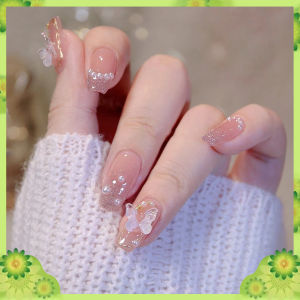 ผลิตภัณฑ์ใหม่ทำเล็บ DD248 เล็บปลอม แฟลชเจาะ สไตล์ฝรั่งเศส สีแดง ชมพู 24 ชิ้น