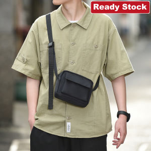 ผู้ชายกระเป๋าไนลอนกันน้ำMessengerไหล่สะพายกระเป๋ากันน้ำสบายๆกระเป๋าถือสีดำ