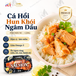 Cá Hồi Hun Khói Ngâm Dầu Đóng Hộp Vitafish Premium 120g – Cá Hồi Hộp Ăn Liền Giàu Omega-3 & Vitamin D – Cá Hồi Đại Tây Dương Nguồn Gốc Na Uy/Scotland Nhập Khẩu Latvia – Ăn Với Cơm Bánh Mì Mì Nui Salad – Combo 1/3/5/10 Hộp Tiết Kiệm – Russian Mart VN