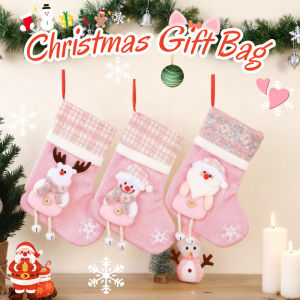 Pink Hanging Christmas Socks Christmas Gift Bag Xmas Tree Hanging Ornament Christmas Decor