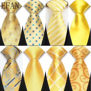 New Mens Tie 8CM Neckties for Man Classic Jacquard Woven Plaid Stripes Solid Yellow Gold Beige Neck Ties Neckwear for Man Formal Dress Gravata Corbatas Wedding Party Business