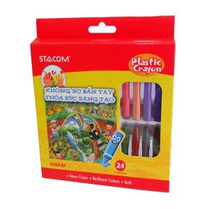 Sáp Màu Học Sinh Plastic Crayon STACOM Với 24 Màu - CR024P - Hạn Chế Bẩn Tay