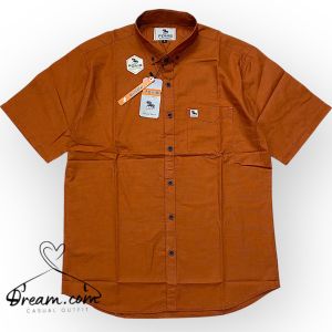 KEMEJA SIGARET TERRACOTTA MERAH BATA LENGAN PENDEK POLOS KATUN SANTAI SLIMFIT