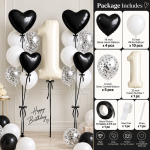 Birthday Balloon Set Black White Silver Number 1-9 32inch Foil Balloon Party Decoration Kit