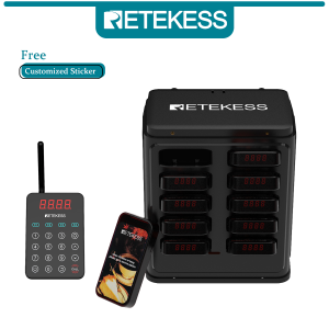 Retekess TD177 Restaurant Pager Calling System Vibrator Coasters Bell Buzzer IP67 Waterproof Outdoor 500M Receiver for Restaurants Cafes Hawker Center Food Court