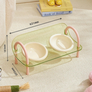 SKISOPGO Double Bowls Pet High Footed Bowl Anti-flip Adjustable Height Dog Cat Food Water Bowl Stable Anti-vomiting Water Feeder Container