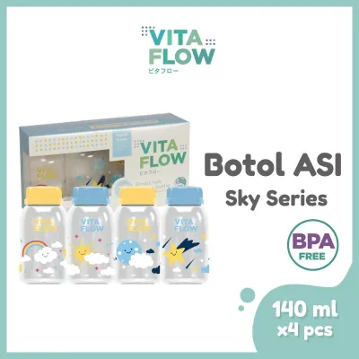 VITAFLOW Botol ASI Plastik BPA Free 4 x 140ml Vita Flow Multi Use Breastmilk Bottle Storage