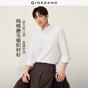 GIORDANO Men Shirts Brushed Cotton Shirts Single Pocket Long Sleeve Fashionable Casual Regular Fit Shirts 18046003