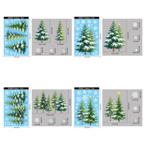 OOG 4 Sheets Waterproof Christmas Tree Static Cling Decal DIY Removable Static Snowflakes Glass Window Sticker Festive Atmosphere Exquisite Xmas Party Door Stickers Festive Decorations
