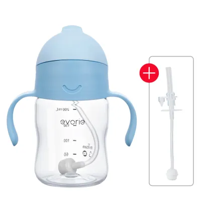 Evorie Award Winning Tritan Weighted Straw Sippy Cup with Handles for Baby and Toddlers 6 Months up 200mL Leakproof Soft Silicone Straw First Infant Water Bottle (BlueMoon) | Richell Bbox Pigeon Avent Hegen Skip Hop Snapkis Babycare Munchkin Nuby
