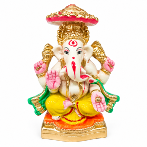 Decorative Clay Ganesha Idol with Umbrella | Traditional Pooja & Home Décor Statue | Colourful Ganapathi Figurine (Size - 5.5*3.5 Inches | Pack of 1)