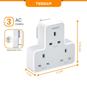 TESSAN USB-C Extension Plug USB Wall Socket 13A 3250W 3 AC Outlet 3 USB Port for Kitchen/Bedroom/Living Room