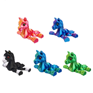 Movable Joints Rainbow Little Horse Sculpture 3D Printing Decorative Craft For Office Desk And Children Activity