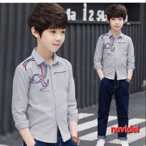 Kemeja Anak Laki-Laki 355 Motif Kartun dengan Lengan Panjang dan Kerah kemeja