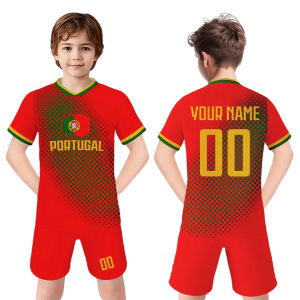 Kids Portugal Soccer Jersey Customizable Name Number Football Kit Team Club Uniforms Boys Girls Children Soccer Gifts 3-14Y2026