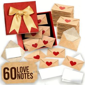 MODERNLUX 30/60Pcs Pre-Written Cards Love Letters Envelope Set Heart Stickers Blank Mini Cards Love Notes Kit Love Messages Elegant Box Romantic Gift Box Valentines Day
