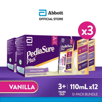 Pediasure Plus 3+ Vanilla 110ml x12 for Kids Above 3 Years Old (110ml x4 Bundle of 3)