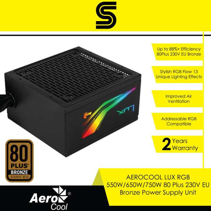 AEROCOOL LUX RGB 550W/650W/750W 80 Plus 230V EU Bronze Power Supply ...