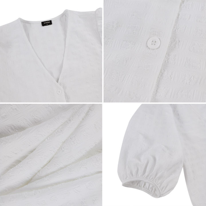 VONDA%20Women%20Fashion%20Solid%20Color%20Pleated%20Tunic%20Long%20Maxi%20Dresses%20V%20Neck%20Ruffled%20Hem%20Button%20Up%20Puff%20Sleeve%20Vestido%20(Plus%20Size)%20-%20Image%207