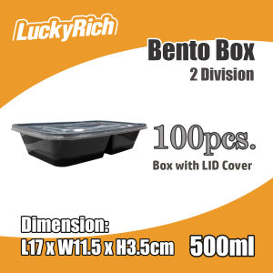 LuckyRich - Bento Box 2div 100pcs 500ml Plastic Food Container with lid cover - for food storage