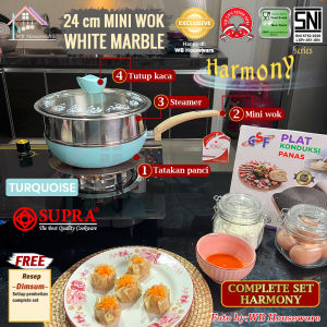 NEW SUPRA set Harmony pan 24cm white marble anti lengket + steamer + tutup kaca / mini wok / stir wok pan / panci masak / wajan