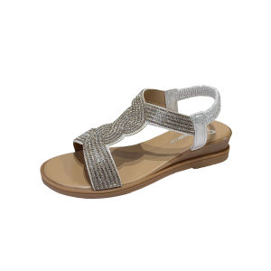 Free Shipping Summer New Beach Roman Sandals Plus-Size Slip-On Style With Twisted Knot And Rhinestone Embellishments Platform Sole And Wedge Heel For Women