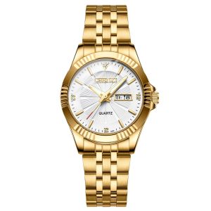 CHENXI นาฬิกาผู้ชายผู้หญิงทองแฟชั่นคลาสสิกสแตนเลสนาฬิกาควอตซ์เป็นทางการสุดหรูกันน้ำผู้ชาย