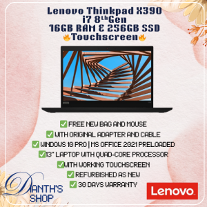 Lenovo ThinkPad X390 with Touchscreen | i7 8th Gen | 16GB RAM 256GB SSD | Refurbished as New