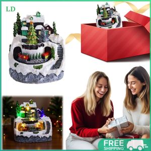 Lighted Resin Garden Decor Figurines Christmas Village Scene for Indoor and Outdoor Holiday Display