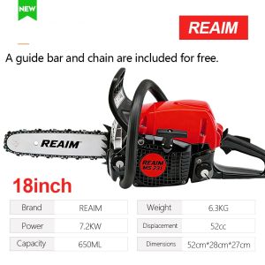 REAIM Gasoline Chainsaw 20/22/24 Inch 5200W Portable High Power Chain Saw Original Steel Outdoor Power Tools with Accessories