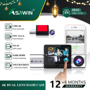 4K GPS Dash Cam Wifi ADAS Car Camera Asawin A7 LDWS FCWS Car dvr 2.35" Touch Ips Screen Front And inside Night Vision G-sensor Support 24H Park Mode