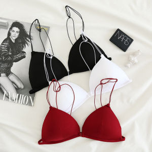 OK Bra ผู้หญิงฝรั่งเศสสามเหลี่ยมถ้วยบางด้านหน้าหัวเข็มขัดยกทรงไม่มีแหวนเหล็กชุดชั้นในที่สะดวกสบายชุดชั้นในเซ็กซี่