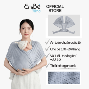 [Vải Lưới - Grey] Địu Vải Lưới EmBé Sling WindMesh Thoáng Khí