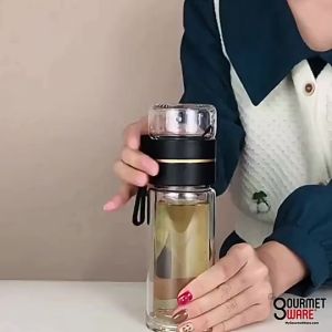 【SG 🚚】Double Wall Glass Tea Infuser Bottle 800ml Leakproof Cold Brew Fruit Tea Strainer